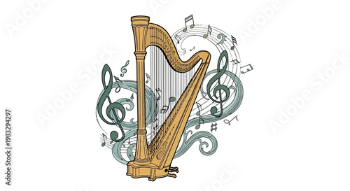 Fotografía Harp Instrument Music Symbol Golden.