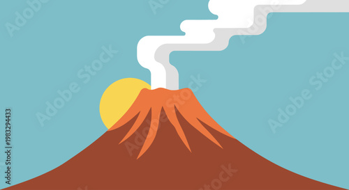 Billede på lærred Volcano Eruption with Smoke Rising High.