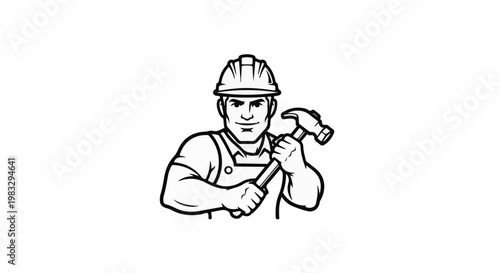 Cartoon illustration of a construction worker holding a hammer