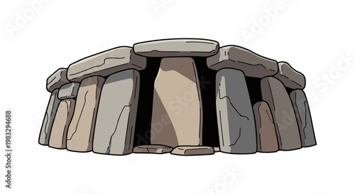 Cartoon illustration of a prehistoric stone circle monument