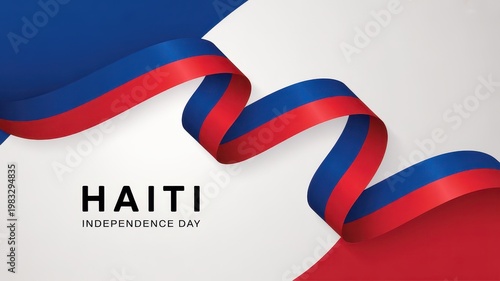 Haiti Independence Day celebration with waving flag ribbon on white background