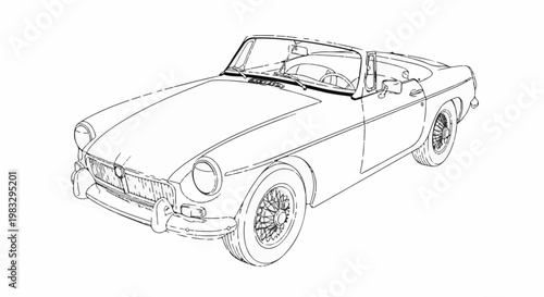 Classic convertible car sketch with wire wheels and open top