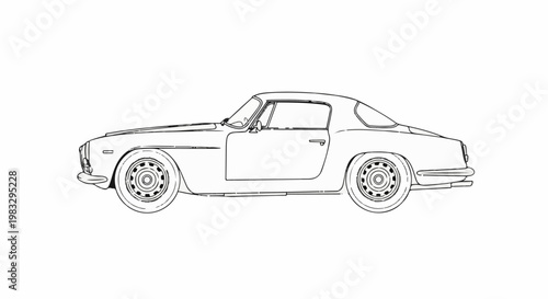 Classic coupe outline, side view, vintage automobile