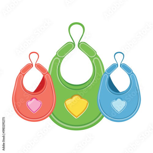 Colorful baby bibs in various shades isolated on a white background