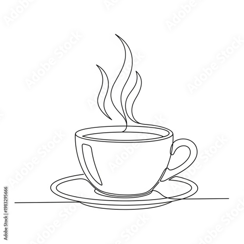 Steaming Coffee Cup Simple Line Drawing.