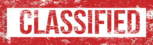 A red rubber stamp with a rough texture emphatically states 'CLASSIFIED' in white capital letters.