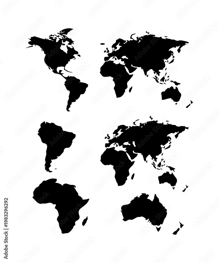 Obraz premium World map continents black silhouette on white background
