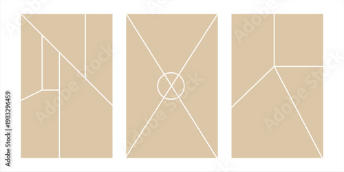 Image collage layout template. Beige mosaic mood board grid collection. Picture frame set. Photo album idea for banner, poster, comic page, flyer, brochure, booklet, memory wall design. Vector pack