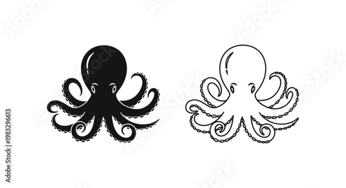 Cute Octopus Designs: Minimalist Black & White Illustrations Vector