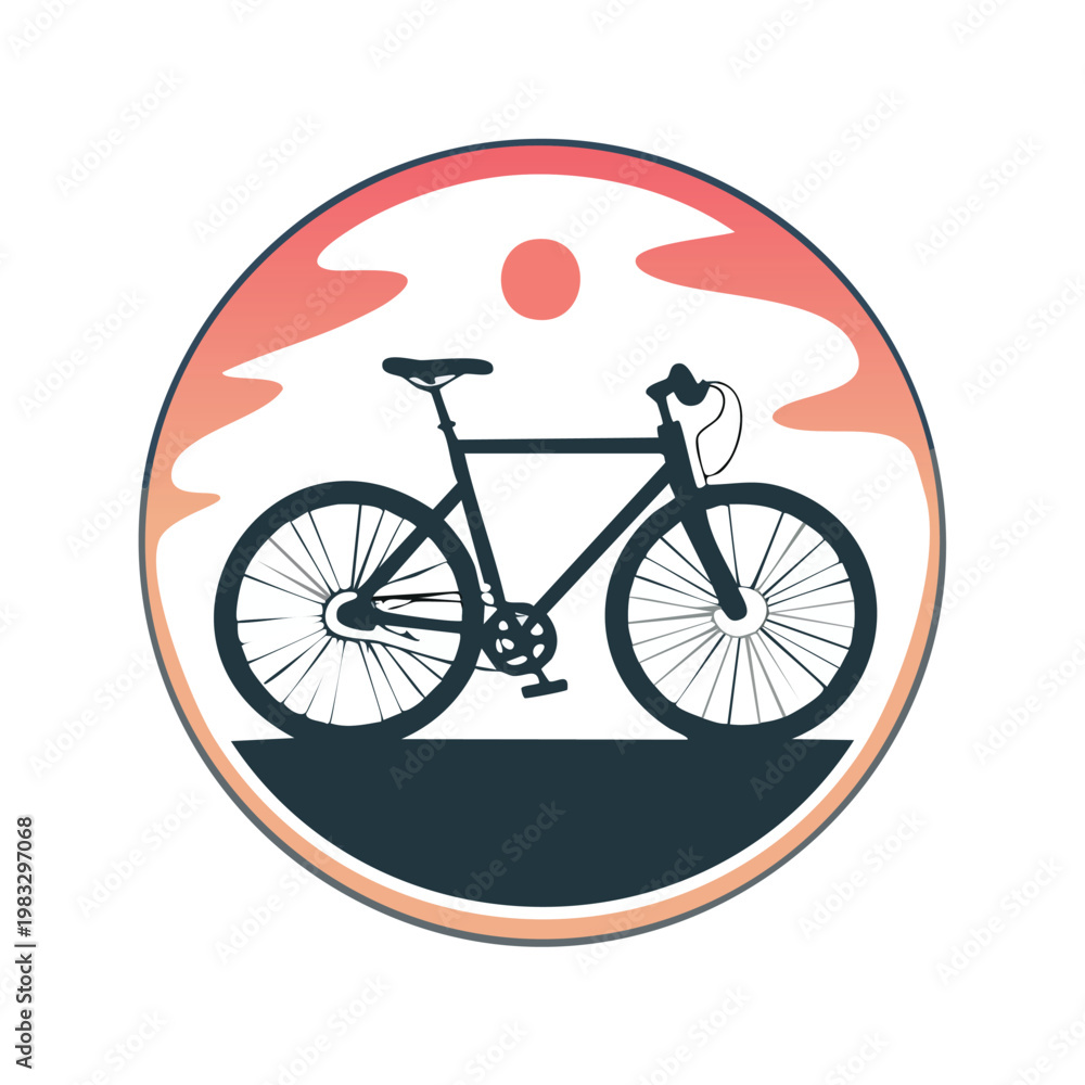 Fototapeta premium Bicycle silhouette within a sunset circle vector illustration for design