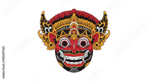 Balinese Barong Mask Closeup View.