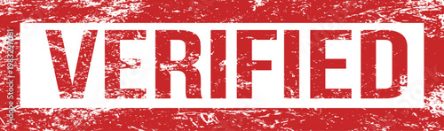 The word VERIFIED is stamped in bold white letters on a distressed red rectangular background isolated on white.
