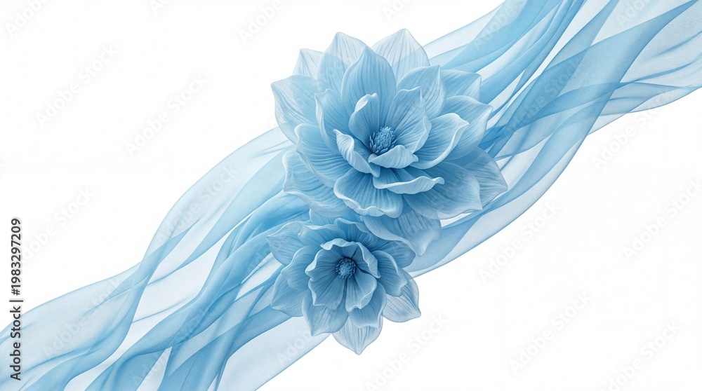 Fototapeta premium Serene Light Blue Silk Magnolia Composition – 8K Ultra-Detailed Abstract Floral Fabric Art Background