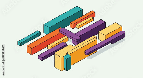 Colorful 3D rectangular blocks arrangement.