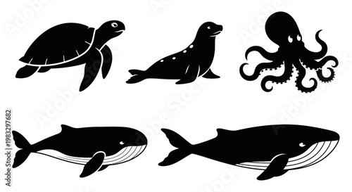 Marine Animals Silhouettes Set