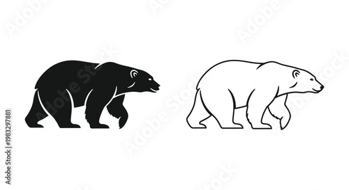 Polar Bear vs Grizzly Bear: Iconic Black and White Illustrations Vector