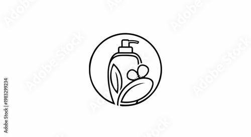 Circular logo features a dispenser bottle with leaf accents