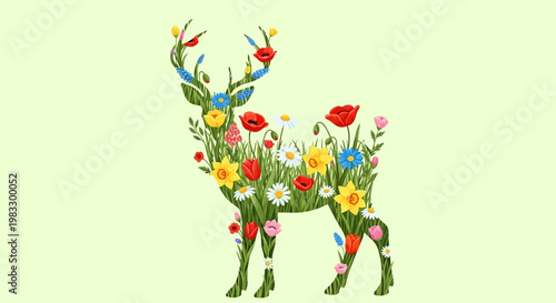 Deer Made of Colorful Flowers.