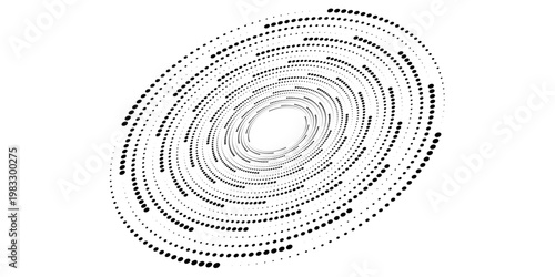 Vector dotted speed lines in vortex form. Geometric art. Segmented circle. Arc lines. Trendy design element for frame, round logo, sign, symbol, web, prints, posters, template, pattern, backdrop