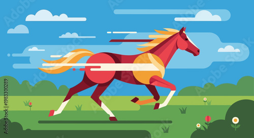 Brown Horse Running Fast Outdoors Freely.