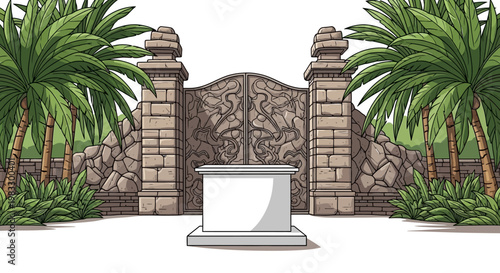 Decorative stone wall with pillars.