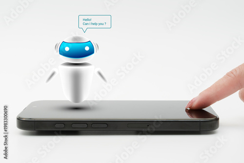 AI Chatbot Hovering Above Smartphone Touchscreen for Mobile Virtual Assistance