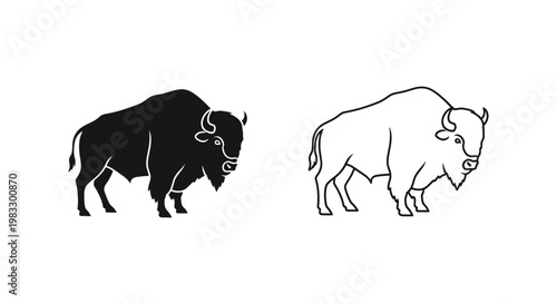 Bison Icon Designs: Vector Black White Animal Symbols Vector