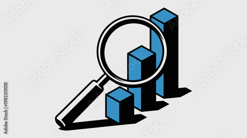 Abstract magnifying glass scanning 3D bar chart – Ideal for data analysis, business intelligence, or financial research content.
