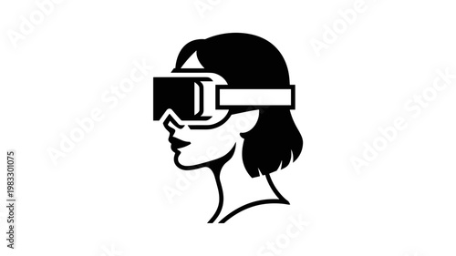 Woman profile wearing VR headset icon – Perfect for virtual reality, metaverse, or futuristic workspace themes.