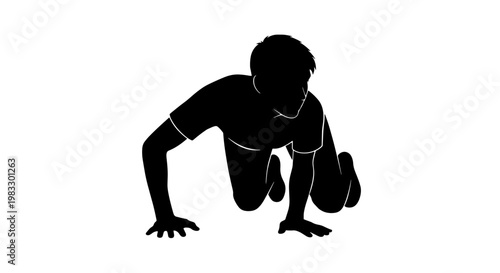 Silhouette of a person crawling on hands and knees, depicted in black against a white background.