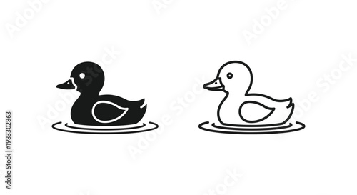 Cartoon Ducks Design: Black and White Waterfowl Illustrations Vector