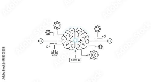 Brain, technology, innovation, concept, vector illustration, gears, circuits, creative thinking