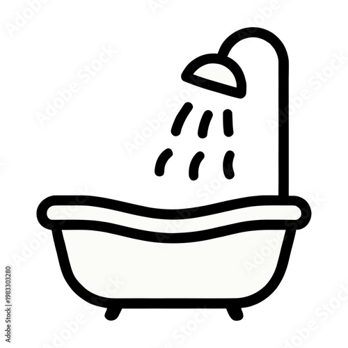 Vector of a bathtub with a shower head pouring water