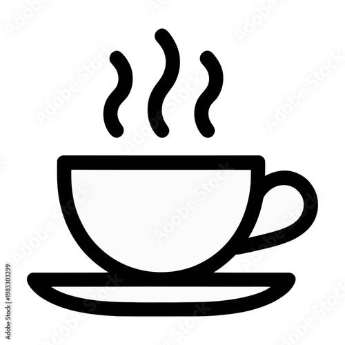 Vector of a steaming hot cup of coffee on a saucer