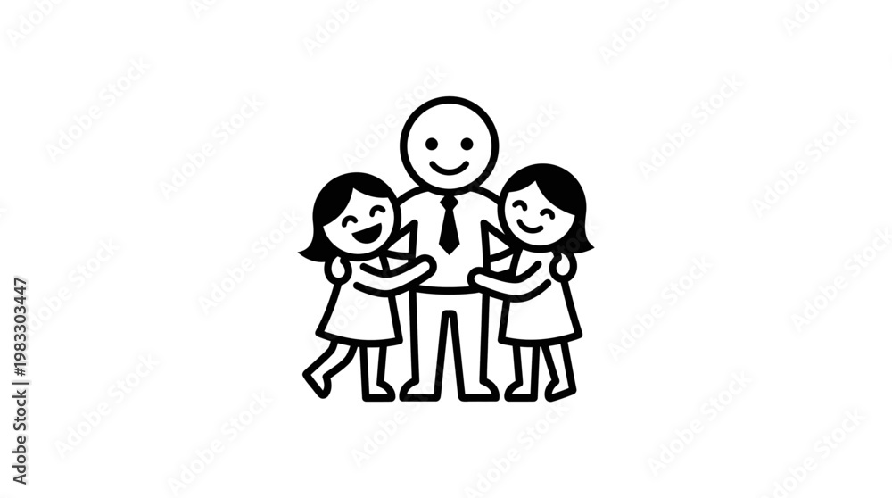 Fototapeta premium Father Hugging His Two Happy Daughters