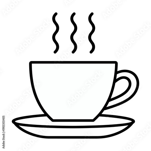 Vector of a steaming hot cup of coffee on a saucer