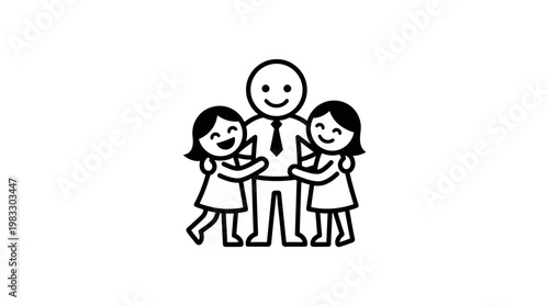 Father Hugging His Two Happy Daughters