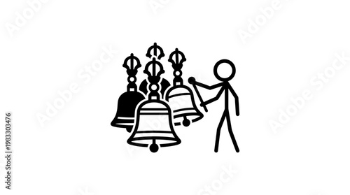 Stick Figure Ringing Bells in Simple Design
