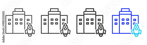 Launch Tower icon collection creative outline style finance multiple thickness variations for angel investor startup growth business investment modern vector pack