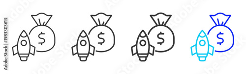 Rocket Money icon collection creative outline style finance multiple thickness variations for angel investor startup growth business investment modern vector pack