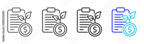Green Notes icon collection creative outline style finance multiple thickness variations for angel investor startup growth business investment modern vector pack