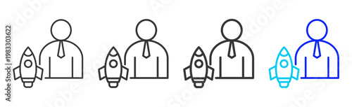 Rocket Team icon collection creative outline style finance multiple thickness variations for angel investor startup growth business investment modern vector pack
