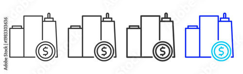 Money Tower icon collection creative outline style finance multiple thickness variations for angel investor startup growth business investment modern vector pack