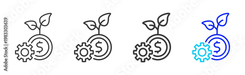 Eco Engine icon collection creative outline style finance multiple thickness variations for angel investor startup growth business investment modern vector pack