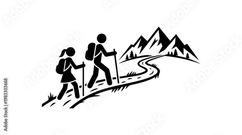Hikers Ascending Mountain Trail Silhouette