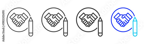 Deal Write icon collection creative outline style finance multiple thickness variations for angel investor startup growth business investment modern vector pack