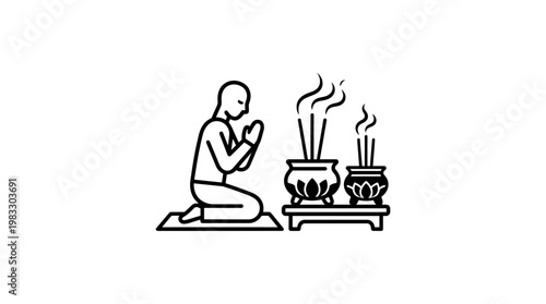 Minimalist Icon of a Person Praying with Incense