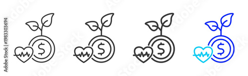 Heart Value icon collection creative outline style finance multiple thickness variations for angel investor startup growth business investment modern vector pack