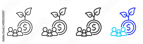 Family Money icon collection creative outline style finance multiple thickness variations for angel investor startup growth business investment modern vector pack