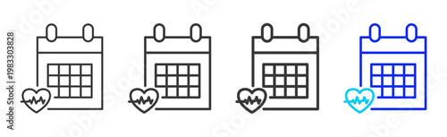 Heart Calendar icon collection creative outline style finance multiple thickness variations for angel investor startup growth business investment modern vector pack